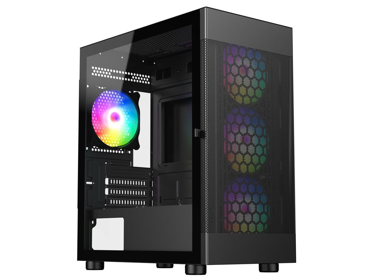DIYPC ARGB-G5-BK Black USB3.0 Tempered Glass Micro ATX Gaming Computer Case w/ 4 x ARGB Fans (Pre-Installed), Support 360mm AIO