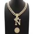 thumbnail image 3 of iJewelry2 Kings and Queens Crowned Initial Letter N Crystals Pendant Gold-tone Cuban Linked Chain Necklace, 3 of 3
