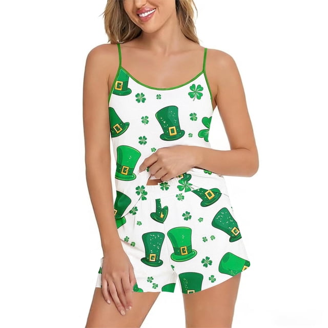 Pajama para Mujer Conjunto de Pantalones Cortos Impresos Cuello Manga Tops Cinturas Sueltas Casa Usar Pijama Suave Conjunto para Mujeres