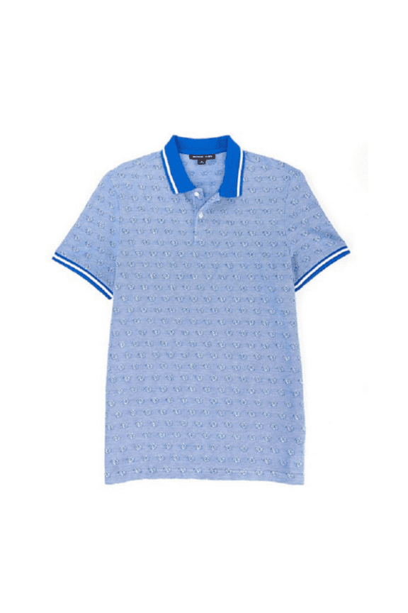 Floral Print Jacquard Short-Sleeve Polo Shirt Grecian Blue XL