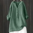 thumbnail image 2 of Delconic Women's Casual Loose Fit Linen Blouse, Button-Down V Neck Long Sleeve Shirt, Lightweight Breathable Top for Everyday Wear Green 3XL, 2 of 5