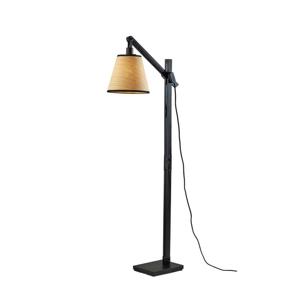 Adesso Walden 29.13" Industrial Adjustable Height Black Metal & Black Wood Standard Lamps Floor Lamp with Black Metal & Black Wood Shades