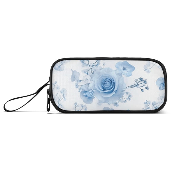 Babysbreath and Blue Roses Pencil Case Stationary Holder Pen Bag Pencil Pouch Tool Organizer 3 Compartments