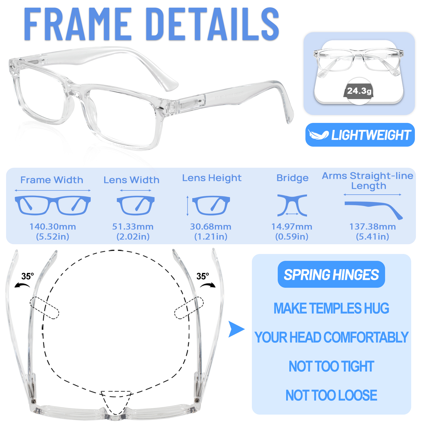 WEMOOTANTS 3 Packs Clear Reading Glasses 1.0 Men Rectangular Spring Hinges Readers 1.0 1.25 1.5 1.75 2.0 2.25 2.5 2.75 3.0 3.5 4.0 5.0 6.0