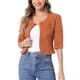 thumbnail image 1 of CHAQUETA DE JEAN CORTA SIN CUELLO PARA MUJERES CON MANGAS 3/4 EN NARANJA OSCURO TALLA S, 1 of 5