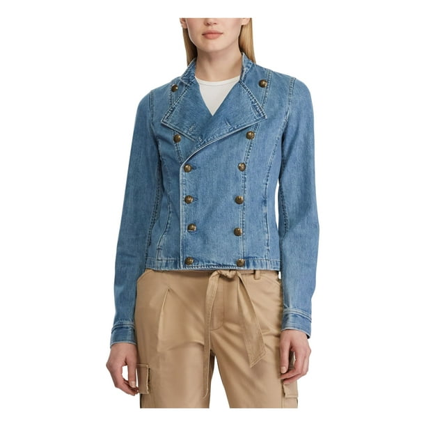 RALPH LAUREN Womens Blue Zippered Denim Jacket Size: 4 