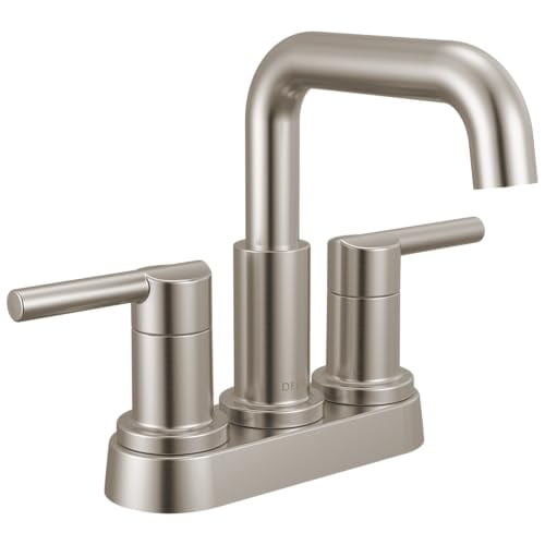 Delta Faucet Nicoli Centerset Bathroom Faucet, Brushed Nickel 2-Handle Bathroom Faucet, Delta Bathroom Sink Faucet, Brushed Nickel 3-Hole Bathroom Faucet, Stainless 25849LF-SS
