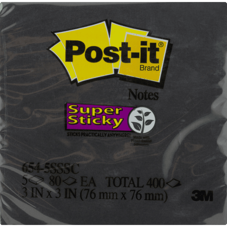 Post-it, Super Sticky Notes, 3 in x 3 in, 5 Pads, Black
