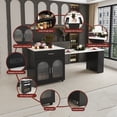 thumbnail image 3 of 80-inch Expandable Kitchen Island with Dining Table, Marble-Grain Countertop with Power Outlet, Mobile Storage Cart with Cabinet & 2 Drawers, Kitchen Prep Table (Black), 3 of 4