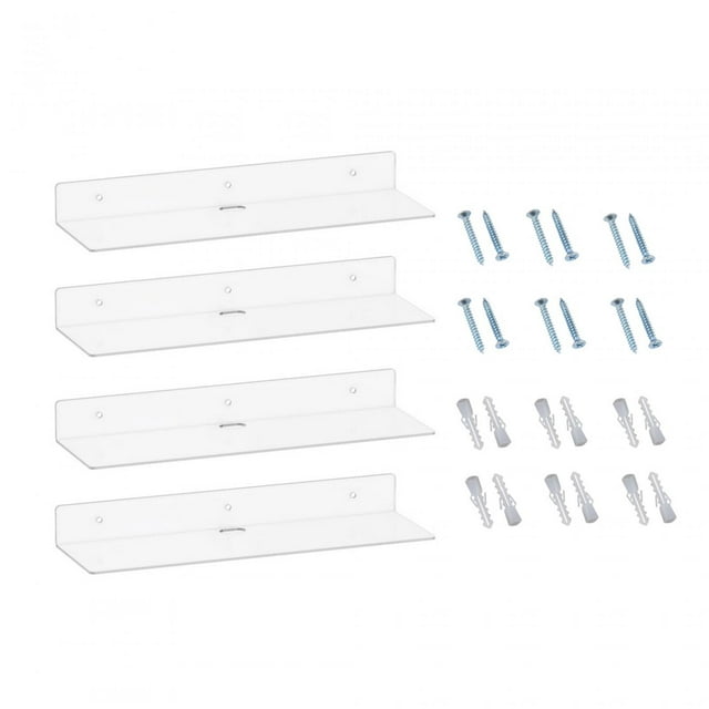 4 estantes acrílicos montados en la pared, transparentes, versátiles, 3mm de espesor, estantes flotantes resistentes, organizador de almacenamiento de Macarena Estantes flotantes