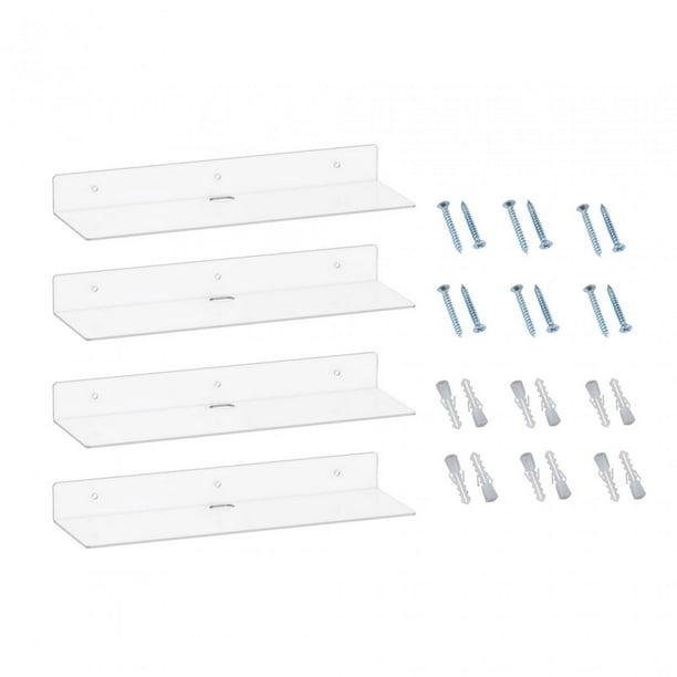 4 estantes acrílicos montados en la pared, estantes flotantes transparentes y versátiles, organizador de almacenamiento de pared para dormitorio,