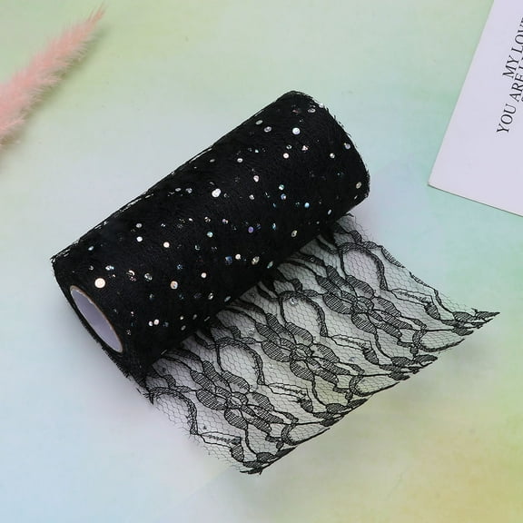 AURARMLET Tulle Roll Reusable Party Decorations Black 1Pack 5.9In X 360In