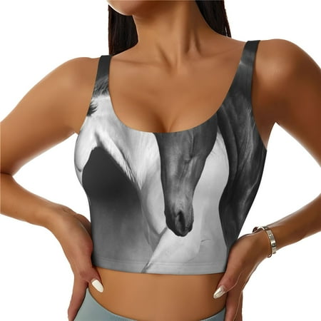 Jgfou Running horses Print Womens Sports Bra - Padded Workout Sports Bras Crop Tank Top-