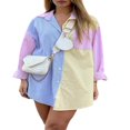 thumbnail image 1 of PENGXIANG Women’s Button Down Oversized Shirts Long Sleeve Striped Print Color Block Blouses, 1 of 7