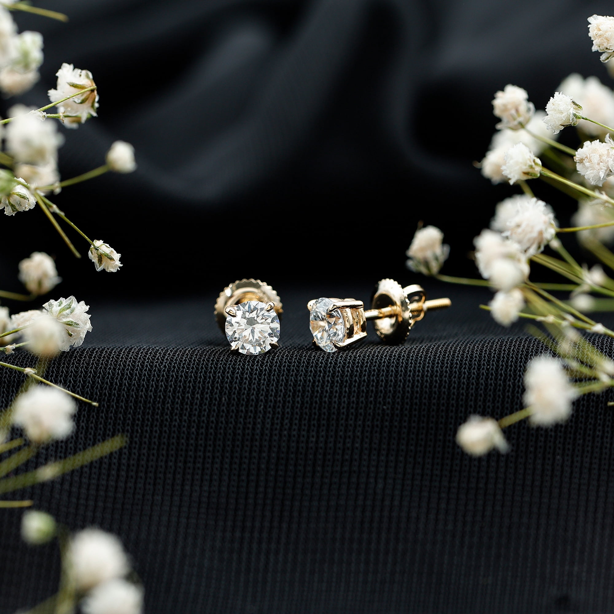 Rosec Jewels Lab Grown Diamond Earrings Unisex - 0.9 Ct - Round Lab Diamond Stud with Screw Back (EF-VS Quality) - Ready to Gift, 14K Yellow Gold