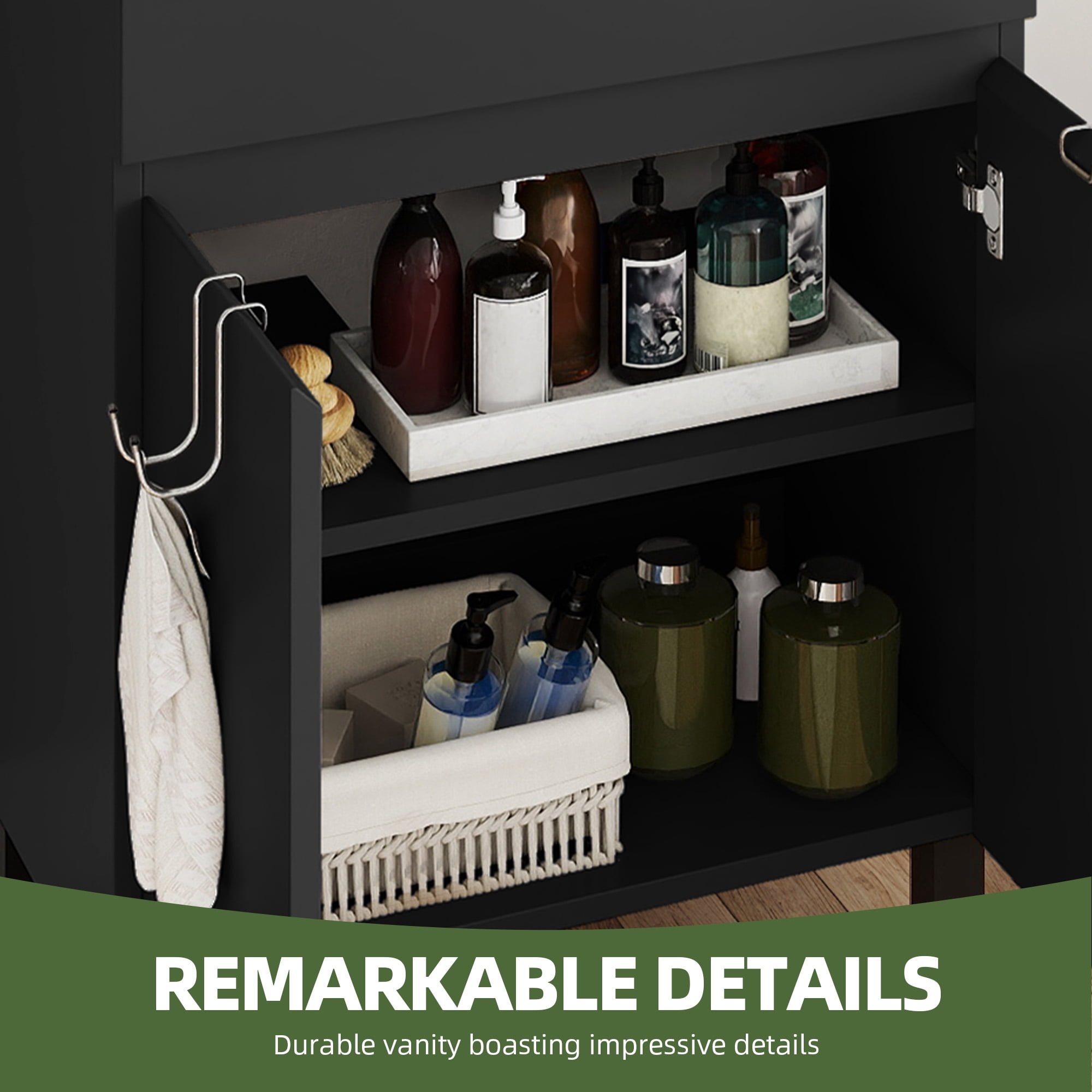 Uforic 24.9" Bathroom Vanity with Top Sink, Modern Free Standing Bathroom Storage Cabinet with Soft Close Door, Black