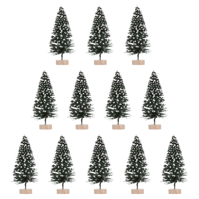 MasteelfCA 12Pcs Mini Christmas Trees Decor Table Fake Snow Frost Trees with Wood Base