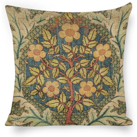 William Morris Floral Vintage Toile Throw Pillow Covers 18x18 Inch Home Decorative Flower Pillow Case Square Farmhouse Pillowcase Cushion Cover for Indoor/Outdoor Sofa Living Room Couch Bed