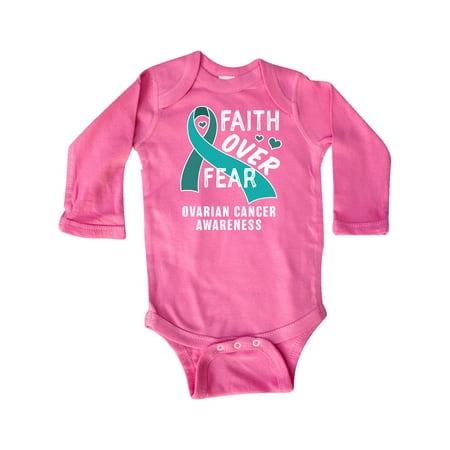 

Inktastic Ovarian Cancer Awareness Faith Over Fear with Teal Ribbon Gift Baby Boy or Baby Girl Long Sleeve Bodysuit