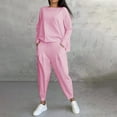 thumbnail image 2 of Uinagy Women's Solid Color Round Neck Thin Top and Pants Suit, 2 of 8