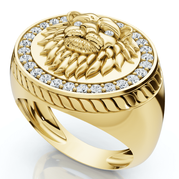 Pompeii 3/8Ct Men's Diamond Lion Head Pink Ring in 10k White or Yellow Gold (F/G,VS1-VS2)