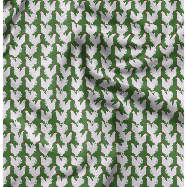 Soimoi Green Modal Satin Fabric Hen Bird Print Fabric by the Yard 42 Inch Wide