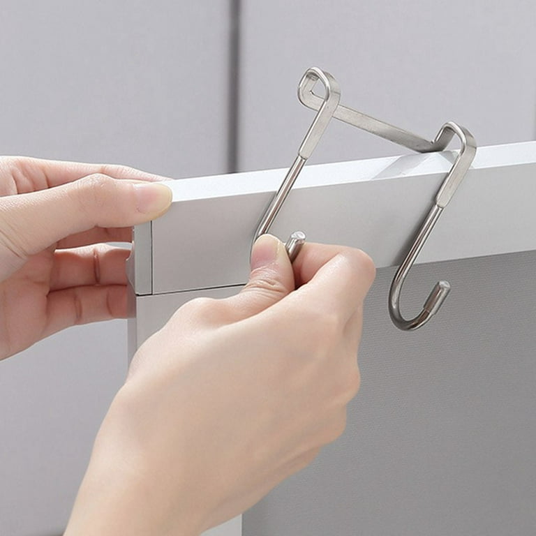 8 Pack Over The Door Hooks Door Hanger Hook Towel Clothes Hooks for Kitchen Bathroom Cabinets Cupboards Stainless Steel Utility Hooks Fitting Wide