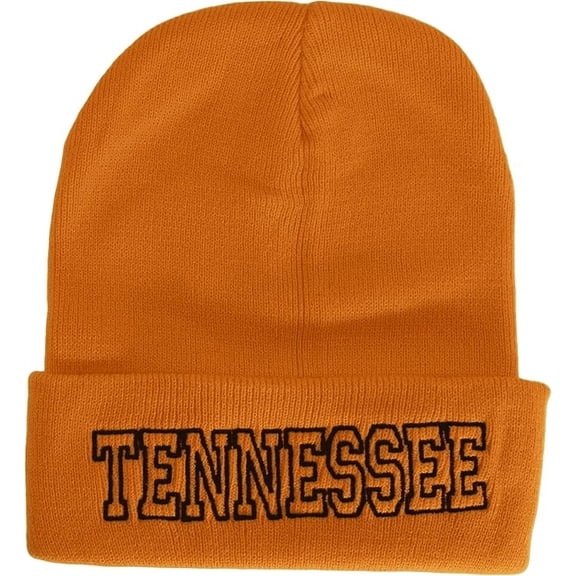 Tennessee Cuffed Winter Knit Beanie Toboggan Hat (Orange/Black)