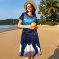 thumbnail image 4 of Balery Moonlit Blue Wolf Vestidos sueltos de manga corta para mujer, vestidos de verano 2025, vestidos casuales de corte A con vuelo., 4 of 6