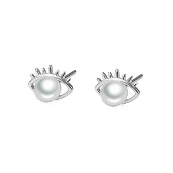 Evil Eye Tiny Stud Earrings Pearl Sterling Silver Cartilage Studs for Women