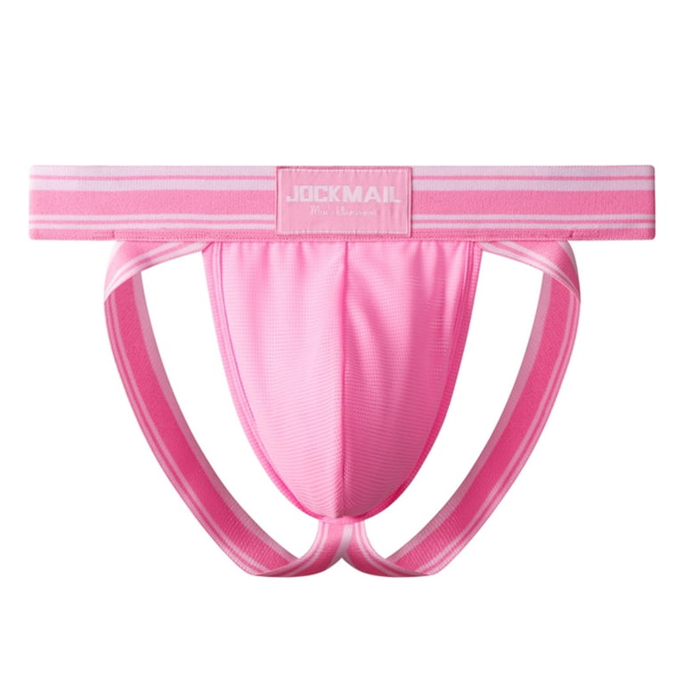 QWERTYU Men's Jock Strap Jockstrap Briefs Male Athletic Supporters  Underwear Bikini Pink L