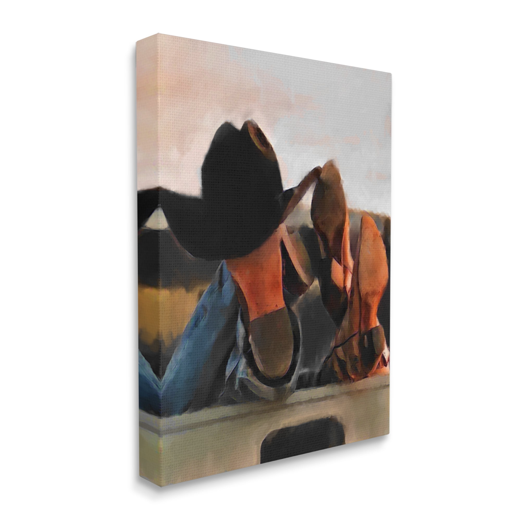 Stupell Industries Couple Resting Cowboy Boots Abstract Painting Gallery Wrapped Canvas Art Print Wall Art, 36 x 48