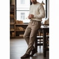 thumbnail image 2 of HBDesign Mens Herringbone Cotton Blend Dress Pants Slim Fit Cuffed Fall Winter Trousers, 2 of 7
