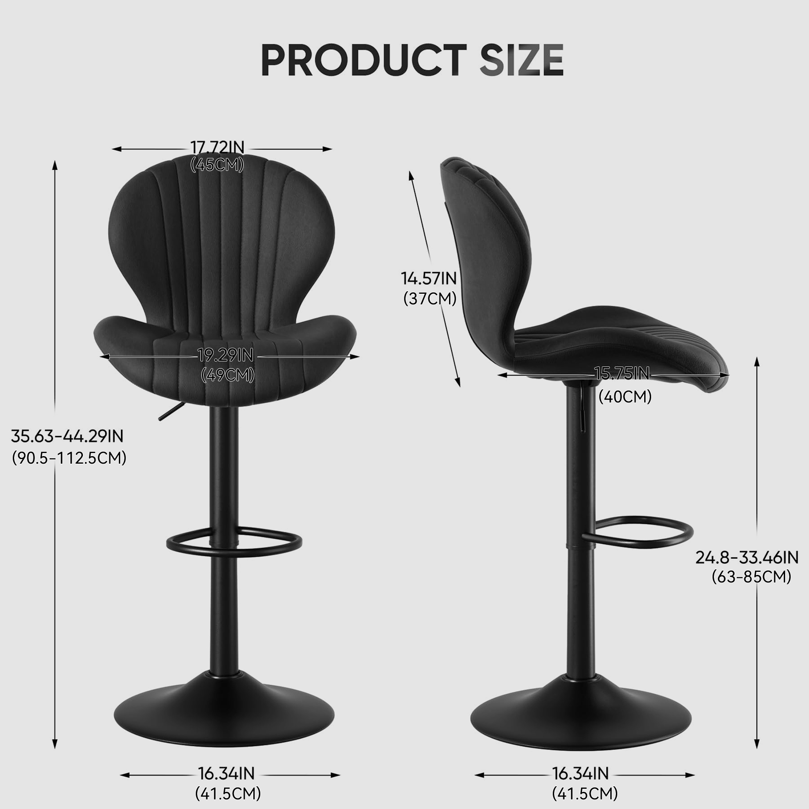 FLYSKY Bar Stools Set of 2 -Faux PU Leather Bar Chairs with Back, Adjustable Swivel Bar Stool, Black