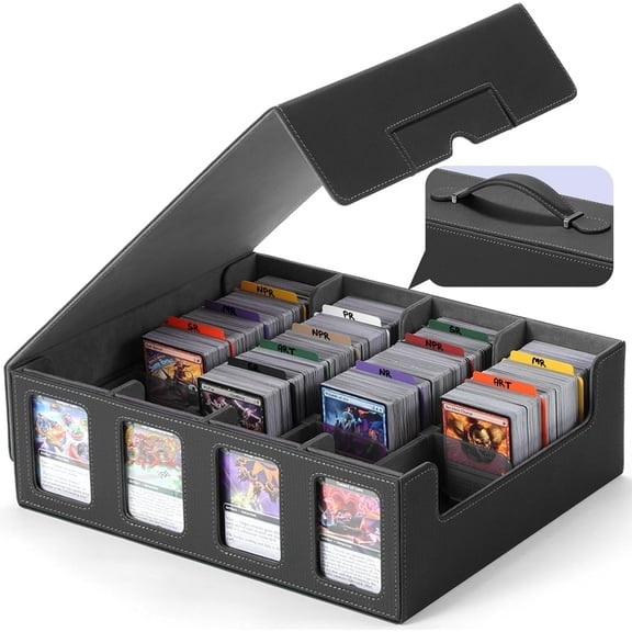 LAMU Trading Card Storage Box with Commander Display ,13.7" x 11.4" x 4.4" 4-Row Dec 4-Row Deck Case with Removable Lid; 3000  Card Deck Box for MTG TCG Sports Card,Gray