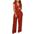 thumbnail image 3 of QATAINLAV Jumpsuits for Women Dressy Formal V Neck Sleeveless Wide Leg Long Pants Rompers Business Party One Piece Outfits, Brown, M, 3 of 10