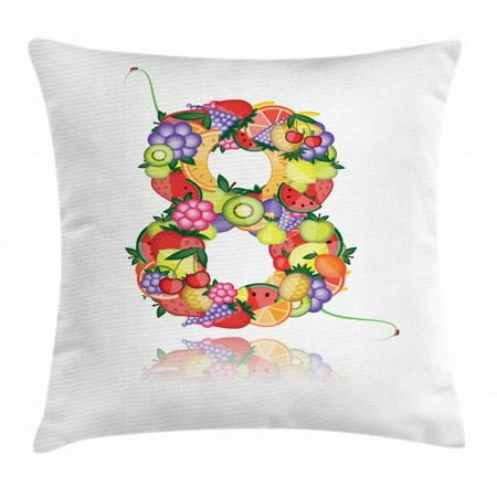 - Number Throw Pillow Cushion Cover, Fruitful Eight with Avocado Lemon Watermelon Grapes Flower Cherry Orange Colorful, Decorative Square Accent Pillow Case, 18 X 18 Inches, Multicolor, by Ambesonne