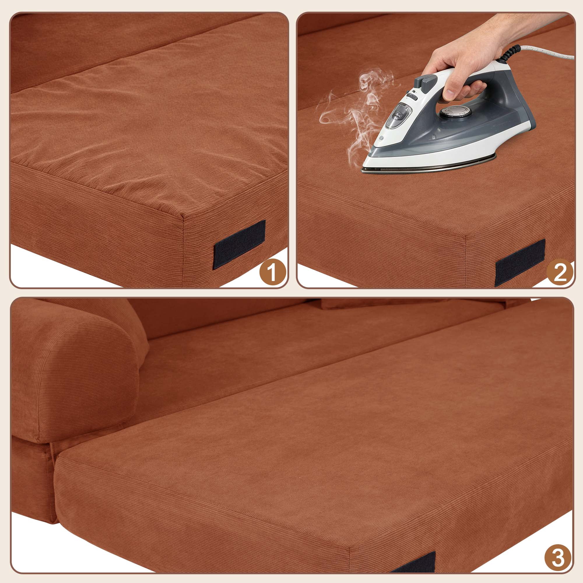 Miniyam 80" W Convertible Sofa, Boneless Couches for Living Room, Folding Sleeper Sofa Bed Queen with Pockets, Corduroy Flod Out Compressed Couch in a Box(Orange)