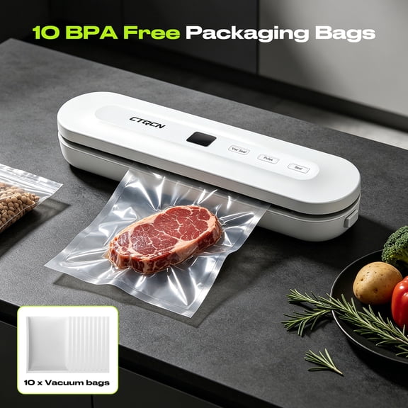 Vacuum Sealer Machine, 4 Dry Draw Vac Seal Modes, Starter Kit with 10 Vacuum Bags for Dry & Moist Food Storage, Meal Prep & Sous Vide