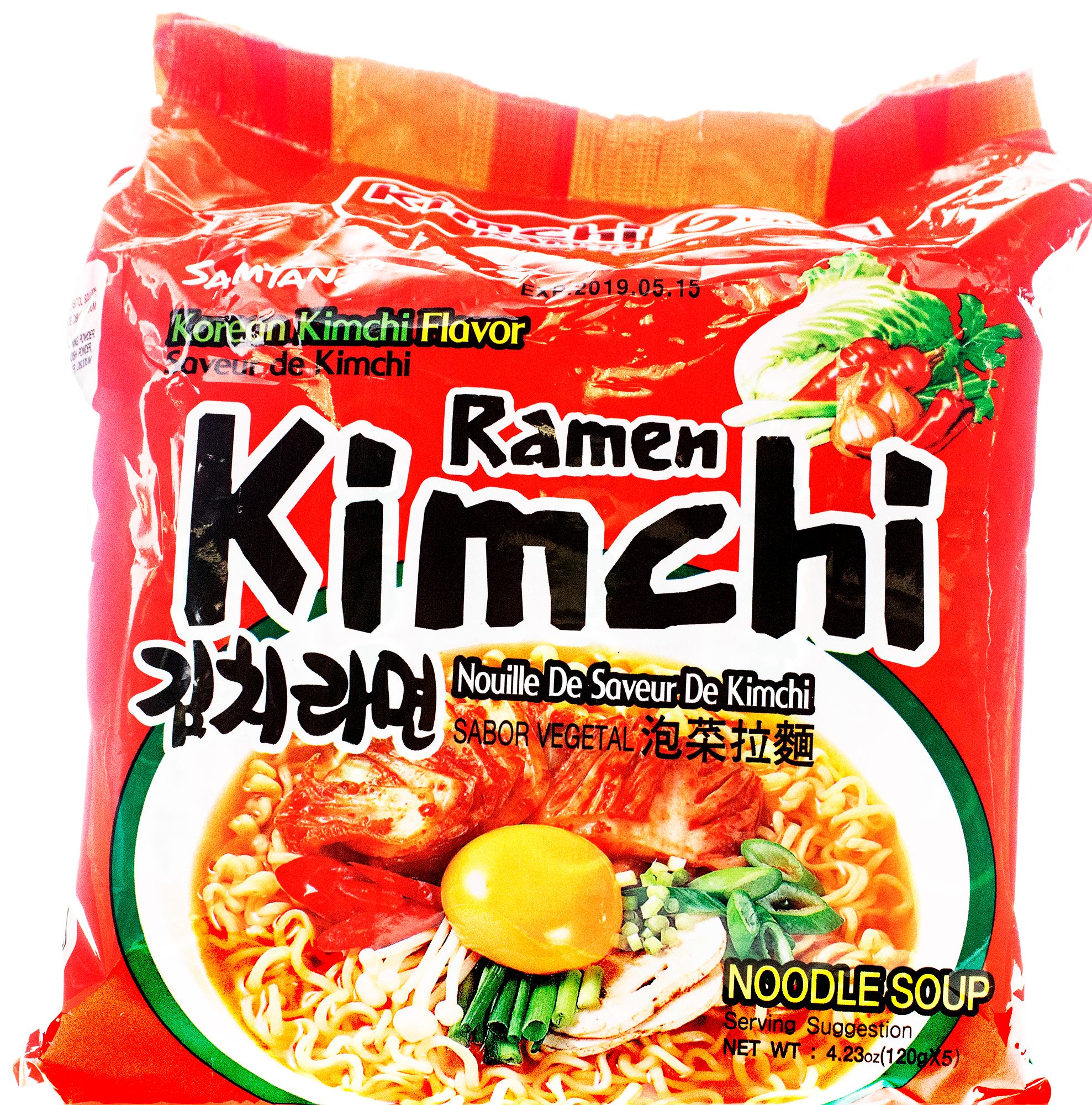 (5 Packs) Samyang Spicy Hot Kimchi Flavor Instant Ramen, 4.23 oz