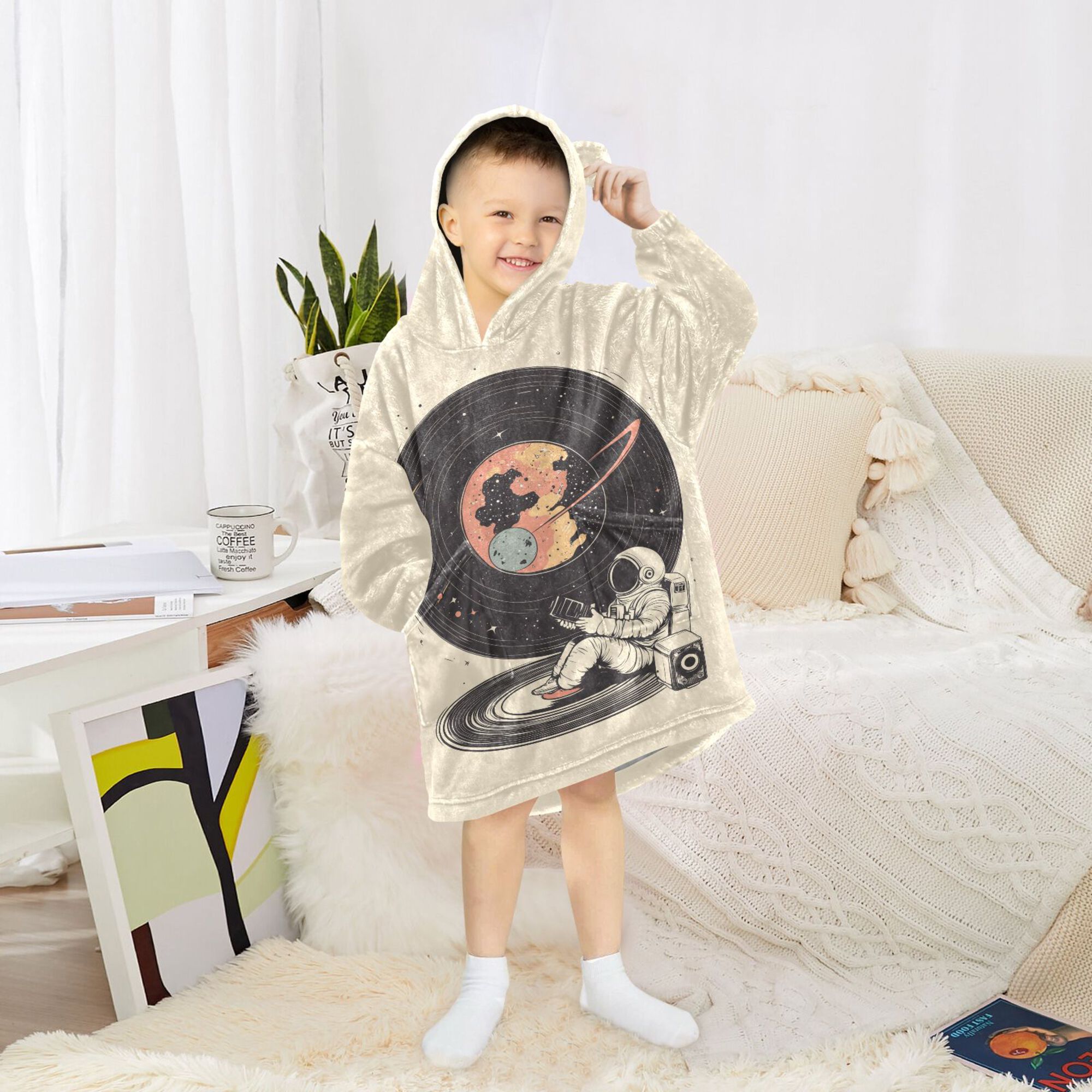 FORMRS Wearable Blanket Hoodie with Sleeves for Kids Cozy Flannel Sweatshirt, Space Record