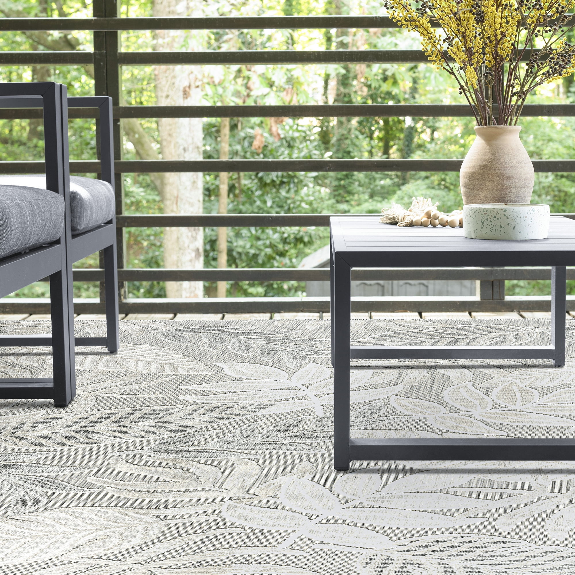4x6 Water Resistant, Indoor Outdoor Rugs for Patios, Front Door Entry, Entryway, Deck, Porch, Balcony | Outside Area Rug for Patio | Gray, Floral | Size: 3'10'' x 5'3''