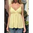 thumbnail image 5 of Women's Sleeveless Babydoll Deep Neck Spaghetti Strap Flared Hem Flowy Tank Top for Daily Wear Yellow L, 5 of 7