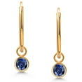 thumbnail image 2 of Gem Stone King 14K Yellow Gold Blue Created Sapphire Snap Closure Continuous Endless Drop Dangle Hoop Earrings for Women (0.28 Cttw,  Round 3MM), 2 of 4