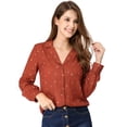 thumbnail image 1 of Camisa Con Cuello En V Y Solapa Con Botones Y Lunares En Forma De Corazón Para Mujer Rojo marrón XL, 1 of 6