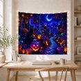 thumbnail image 5 of Magical Atmospheric Nighttime With Around House Entrance Winding, Playful Illustration for Cat Lovers, Animal Wall Decor, Halloween Gift, Tapestry Wall Hanging for Bedroom and Dorm, 5 of 7