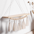 thumbnail image 2 of Estante colgante de pared con borlas de madera, estantes de madera tejidos para colgar en la pared, para decoración del hogar, dormitorio, sala de estar, 2 of 6
