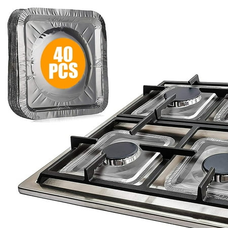 

EEEkit 40pcs Aluminum Foil Square Stove Burner Covers 8.46 Disposable Gas Range Protectors Bib Liners to Catch Food Spills