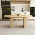 thumbnail image 2 of Lisonu 63" Oval Dining Table for 6, Farmhouse Kitchen Table with Wood Strip Pedestal Base, Modern MDF & Wood Veneer Dining Room Table for Small Spaces, Natural Wood Finish, 2 of 14