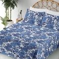 thumbnail image 3 of Ambesonne Peony Fitted & Flat Sheet with Shams 4 Pcs Set, Winter Boho Flowers Jungle, Calking, Dark Ceil Blue and Soft Blue, 3 of 5